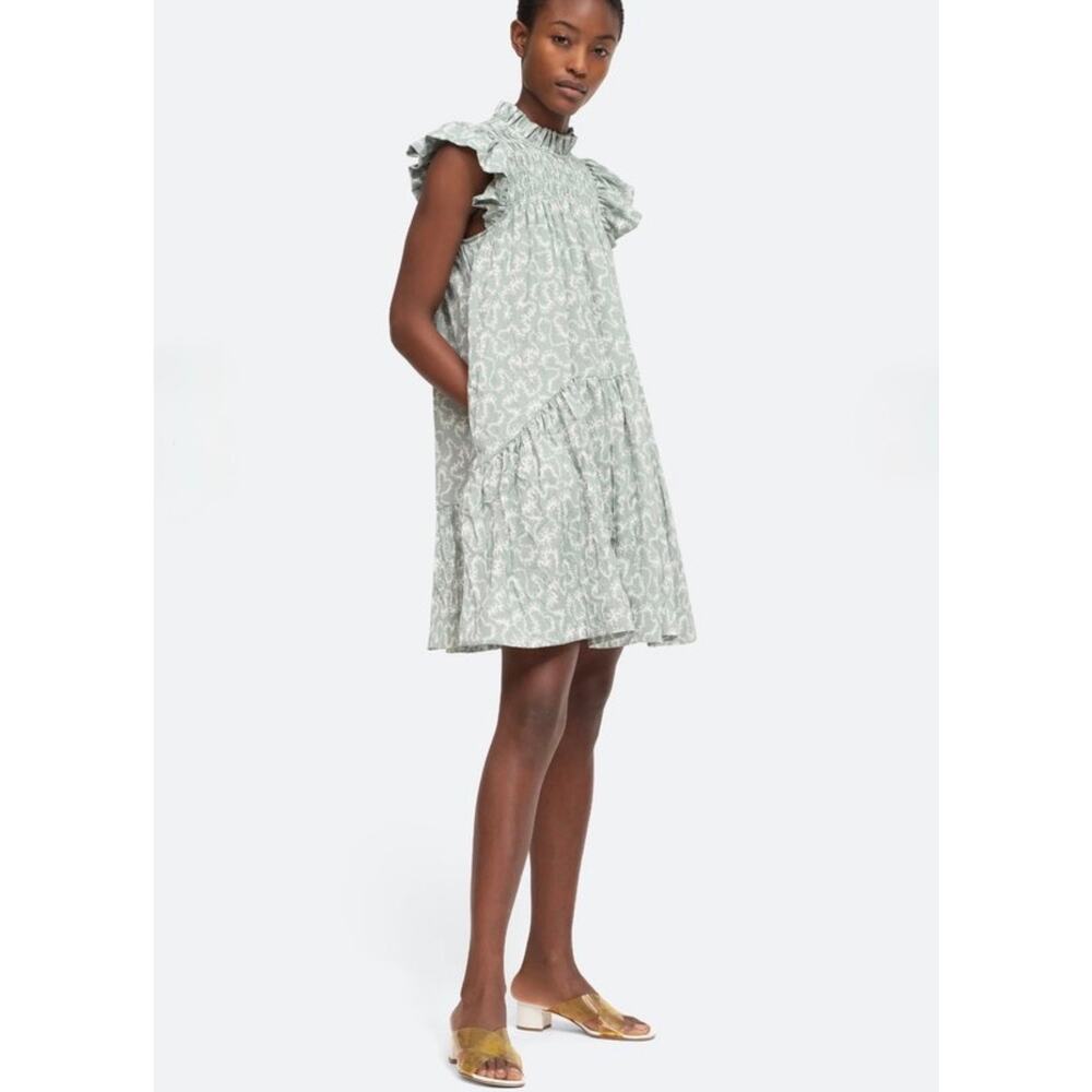 Sea New York Thandi Textured Tunic Mint Green Ruffle Neck - Size XXS - Excellent